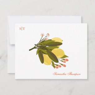 Lemon Love Monogram Name Hand Painted Blossom Note Card