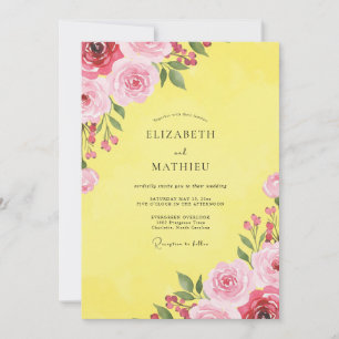Lemon Magenta Petal Wedding Invitation