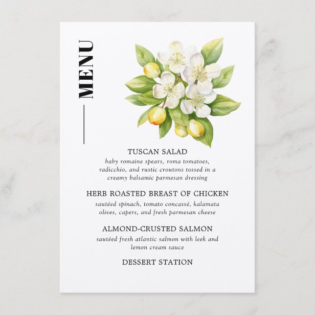 Lemon & Magnolia Floral Citrus Wedding Menu (Front)