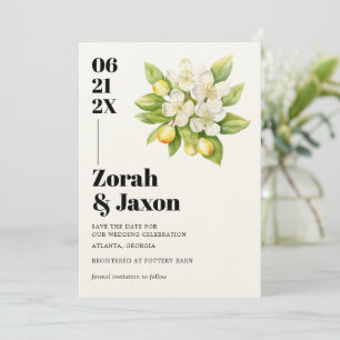 Lemon & Magnolia Floral Yellow Citrus Wedding Save The Date
