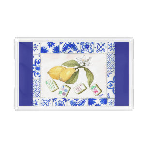 lemon mahjong blue acrylic tray