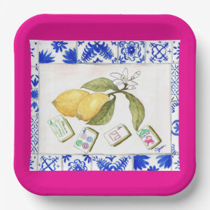 lemon mahjong fuchsia paper plates