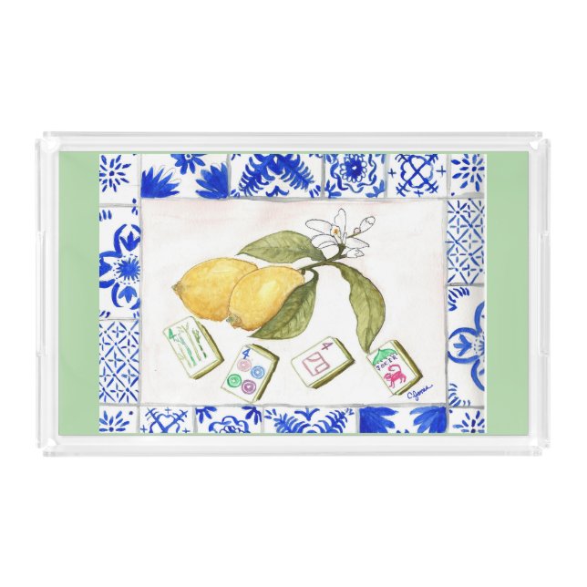 lemon mahjong green acrylic tray (Front)