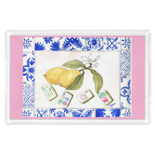lemon mahjong pink acrylic tray