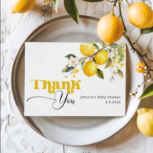 Lemon main squeeze baby shower thank you card