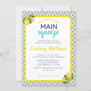 Lemon Main Squeeze Blue Bridal Shower Invitation