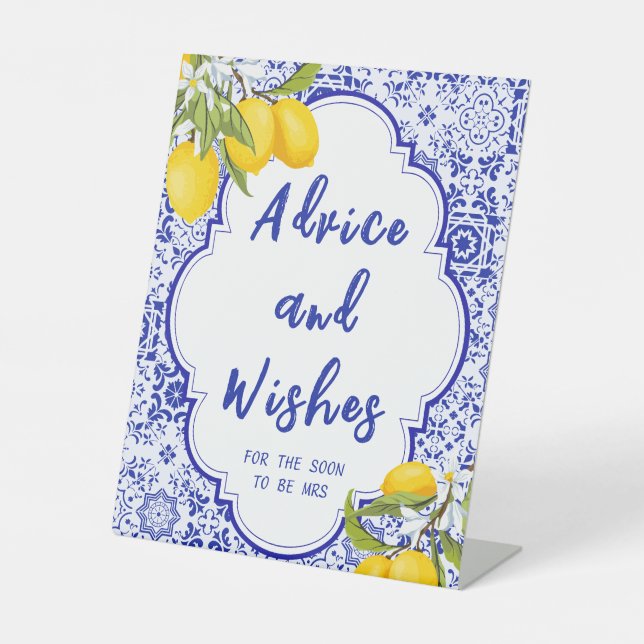 Lemon Main Squeeze Bridal Shower Advice & Wishes Pedestal Sign (Front)