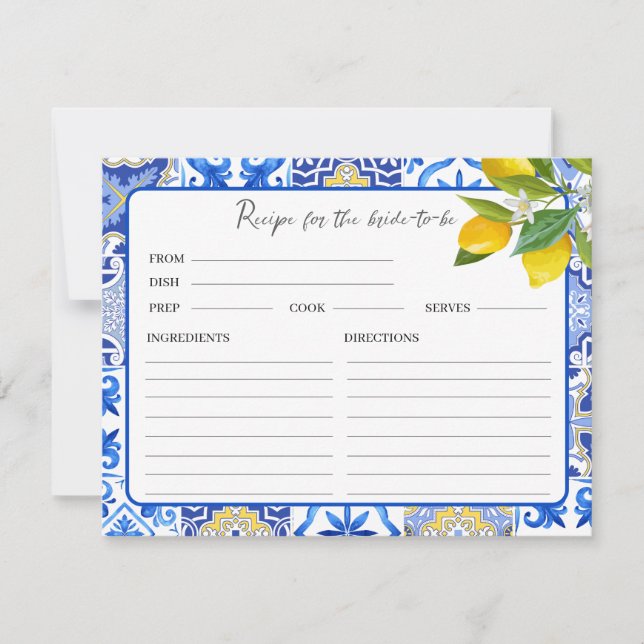 Lemon main squeeze Bridal Shower Recipe Card (Front)