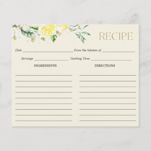 Lemon Main Squeeze Bridal Shower Recipe Card