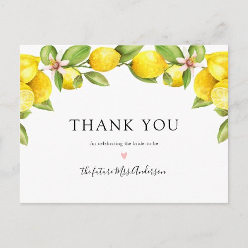 Lemon Main Squeeze Bridal Shower Thank You Postcard