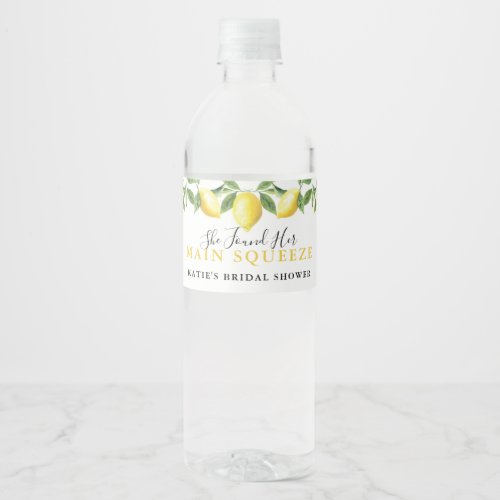 Lemon Main Squeeze Bridal Shower Wedding Favor Water Bottle Label
