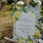 Lemon Main Squeeze Bridal Shower Welcome Foam Board<br><div class="desc">Welcome guests to your bridal shower with this beautiful sign,  featuring a blue mosaic border with watercolor greenery and lemons. Add the bride's name and shower date using the fields provided.</div>