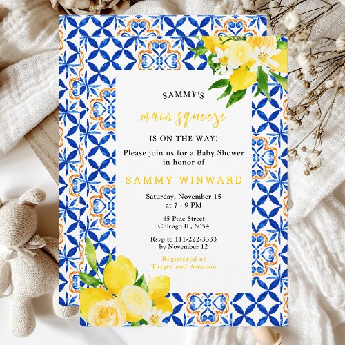 Lemon Main Squeeze Mediterranean Baby Shower Invitation