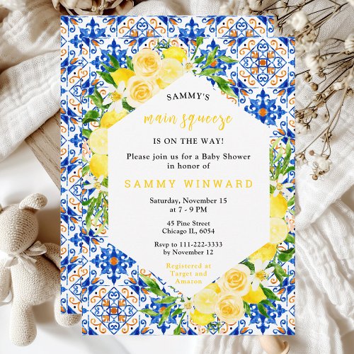 Lemon Main Squeeze Mediterranean Baby Shower Invitation