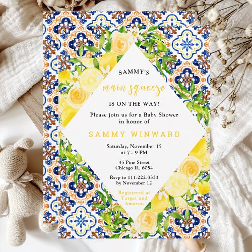 Lemon Main Squeeze Mediterranean Baby Shower Invitation