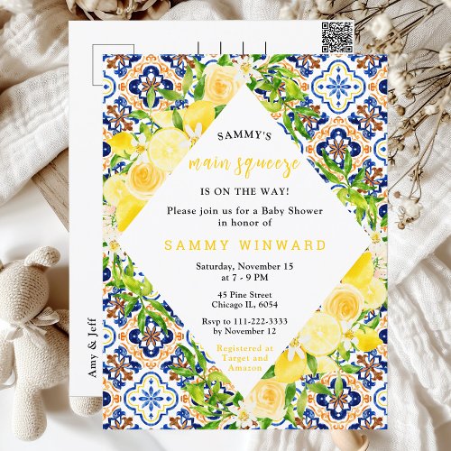 Lemon Main Squeeze Mediterranean Baby Shower Postcard