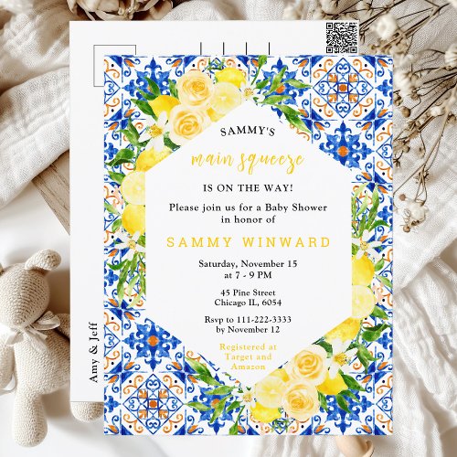 Lemon Main Squeeze Mediterranean Baby Shower Postcard