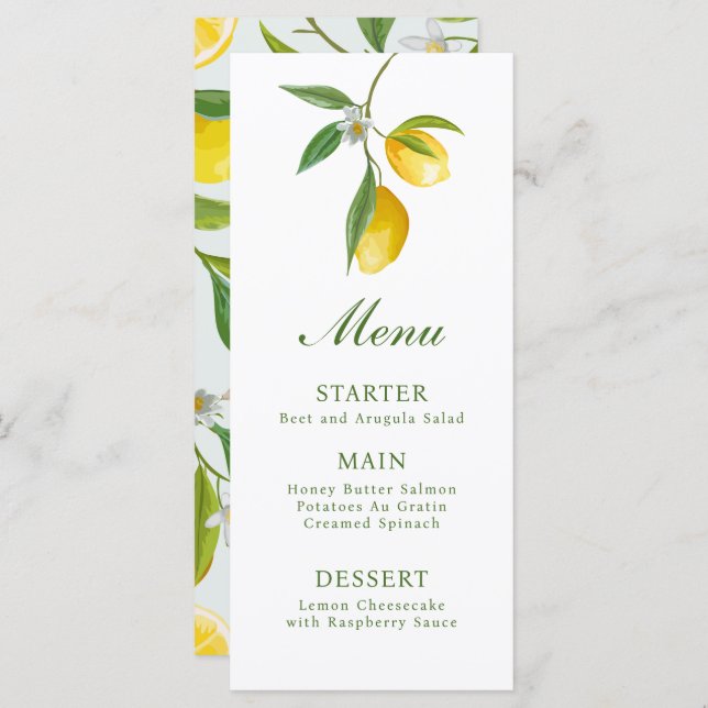 Lemon Main Squeeze Menu Card (Front/Back)