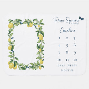Lemon Main Squeeze Milestone Personalized Name  Baby Blanket