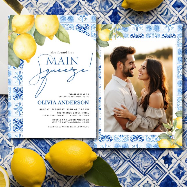 Lemon Main Squeeze Photo Summer Bridal Shower  Invitation (Creator Uploaded)
