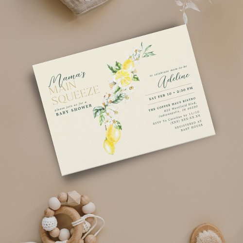 Lemon Mamas Main Squeeze Pale Yellow Baby Shower Invitation