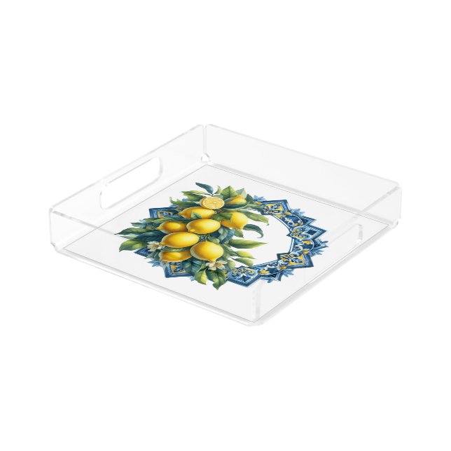 Lemon Mediterrainean Tile  Acrylic Tray (Angled)