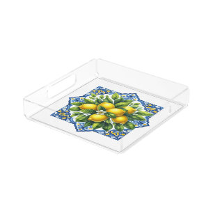 Lemon Mediterrainean Tile Acrylic Tray