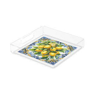 Lemon Mediterrainean Tile Acrylic Tray
