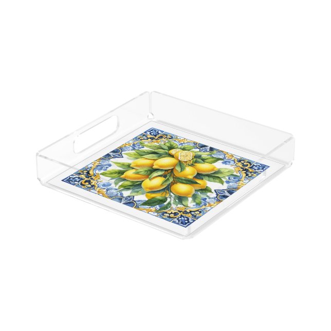 Lemon Mediterrainean Tile  Acrylic Tray (Angled)