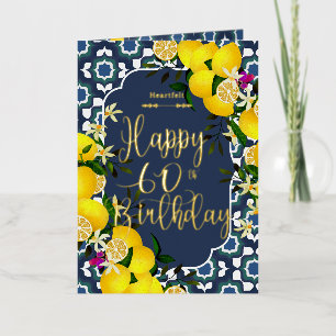 Lemon Mediterranean 60th Birthday Navy Foil Greeting Card