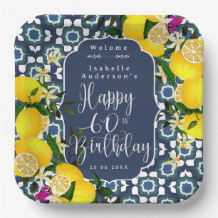 Lemon Mediterranean 60th Birthday Navy Paper Plates