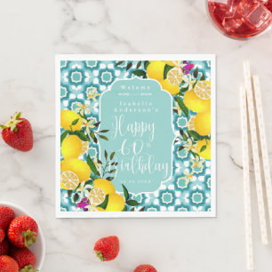 Lemon Mediterranean 60th Birthday Ocean Blue Napkins