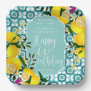 Lemon Mediterranean 60th Birthday Ocean Blue Paper Plates