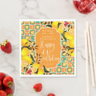 Lemon Mediterranean 60th Birthday Orange Napkins