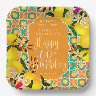 Lemon Mediterranean 60th Birthday Orange Paper Plates
