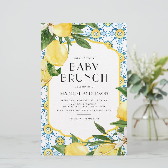 Lemon Mediterranean Baby Brunch Invitatation (Standing Front)