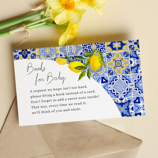 Lemon Mediterranean Baby Shower Books For Baby Enclosure Card (Creator Uploaded)