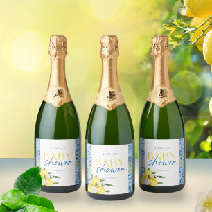 Lemon Mediterranean Baby Shower Sparkling Water Sparkling Wine Label