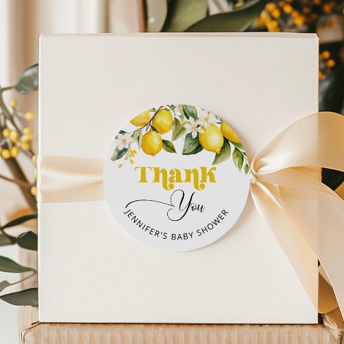 Lemon mediterranean baby shower thank you classic round sticker