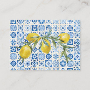 Lemon Mediterranean Blue Tile Bridal Registry Card