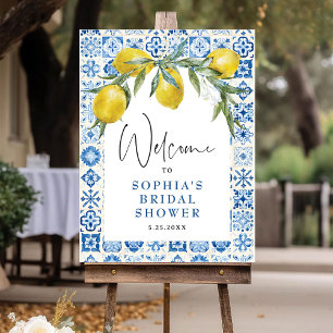 Lemon Mediterranean Blue Tile Bridal Shower Sign