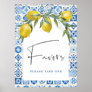 Lemon Mediterranean Blue Tile Favors Poster