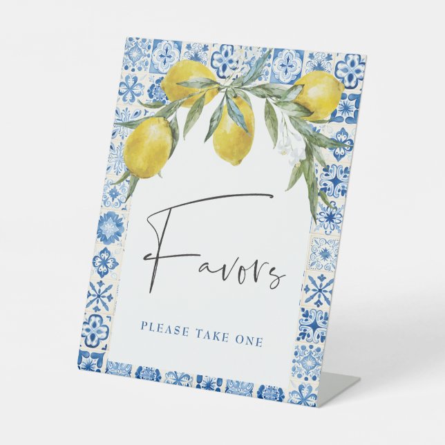Lemon Mediterranean Blue Tile Favors Sign (Front)