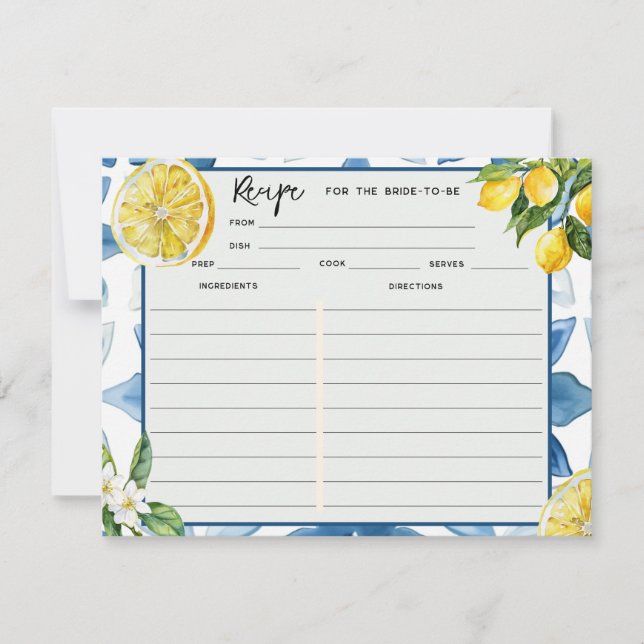 Lemon Mediterranean Blue Tile | Recipe Cards  (Front)