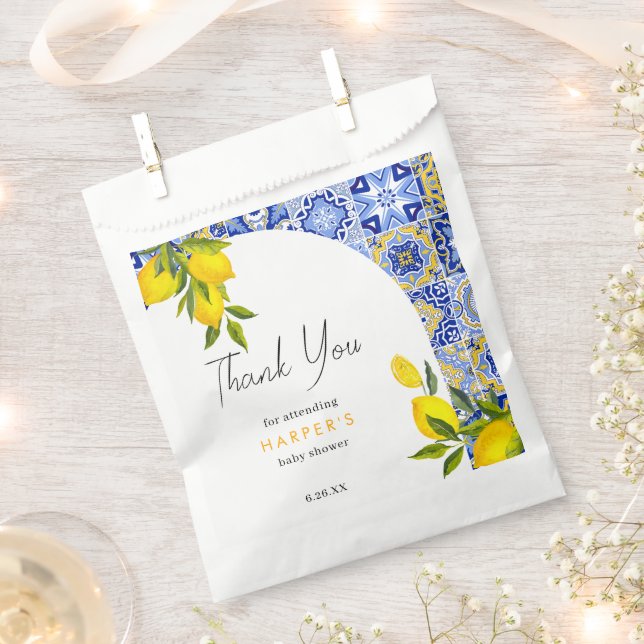 Lemon Mediterranean Boho Arch Baby Shower Favor Bag (Clipped)
