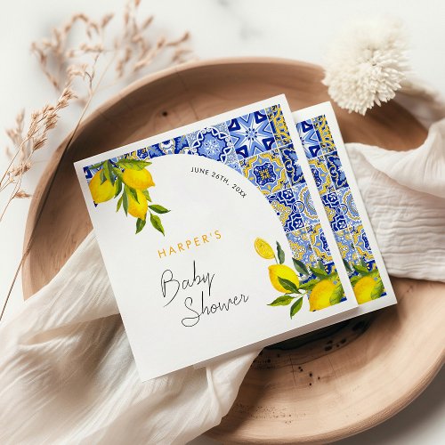 Lemon Mediterranean Boho Arch Baby Shower Napkins