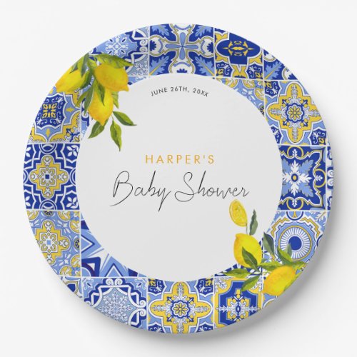 Lemon Mediterranean Boho Arch Baby Shower Paper Plates