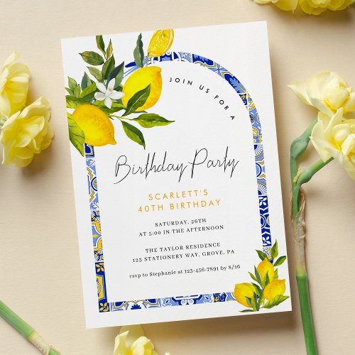 Lemon Mediterranean Boho Arch Birthday Invitation