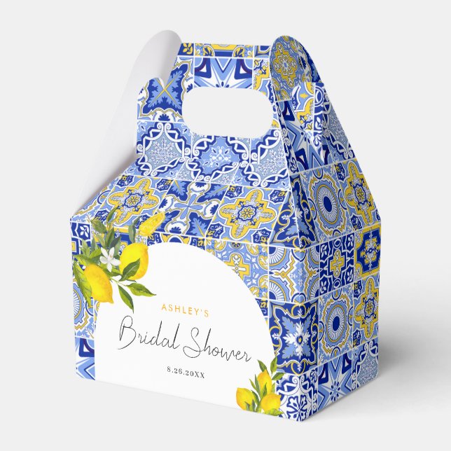 Lemon Mediterranean Boho Arch Bridal Shower Favor Boxes (Front Side)