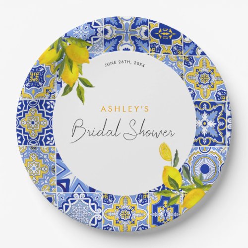 Lemon Mediterranean Boho Arch Bridal Shower Paper Plates